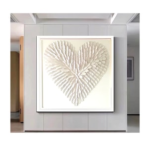 Coração de pena branca de papel 3D - Arte de parede de coração branco para berçário feita à mão