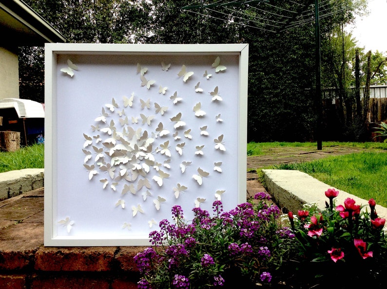 3D Paper Butterfly Wall Art: White on White Collage - Etsy