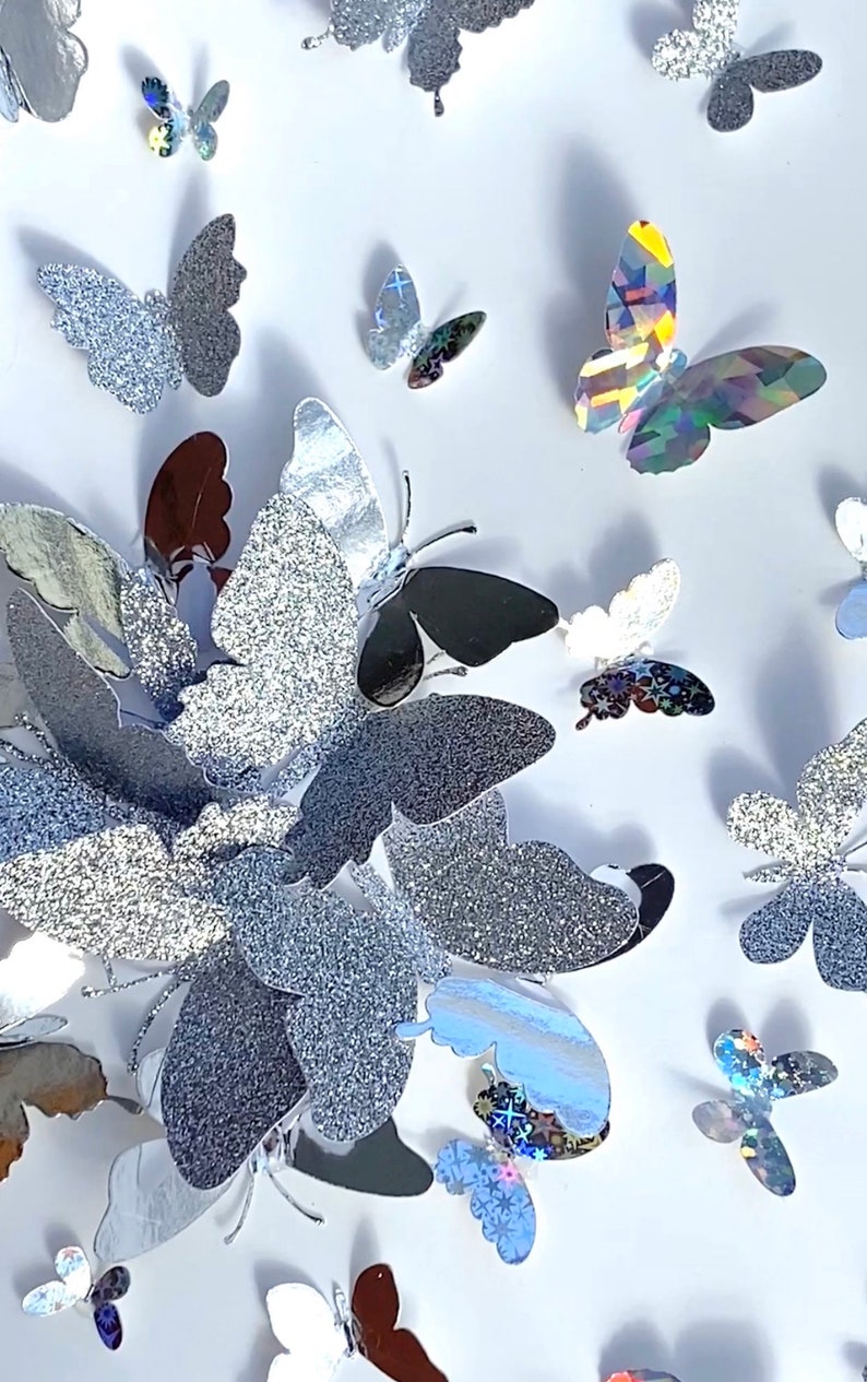 Butterflies Splash Silver Butterflies Wall Art Decor Etsy