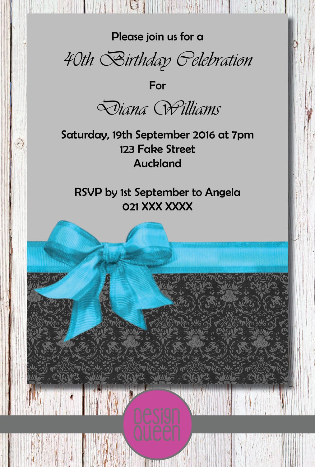 Blue Damask Birthday Invitation YOU PRINT custom birthday Etsy