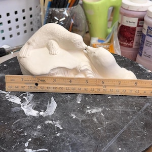 Ceramic Bisque Seal Pair, Unglazed Paintable Animal Figurines