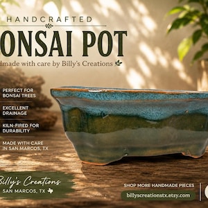 Ceramic Bonsai Pot, Small Rectangle Glazed Planter with Drainage Hole
