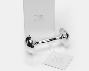 Silver Plated Christening Rattle in Personalised Gift Box