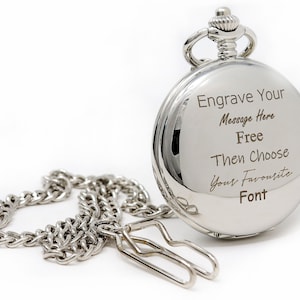 Engraved/Personalised Silver Pocket Watch In Gift Box For Birthday/Wedding/Christmas/Father's Day/Christening image 1