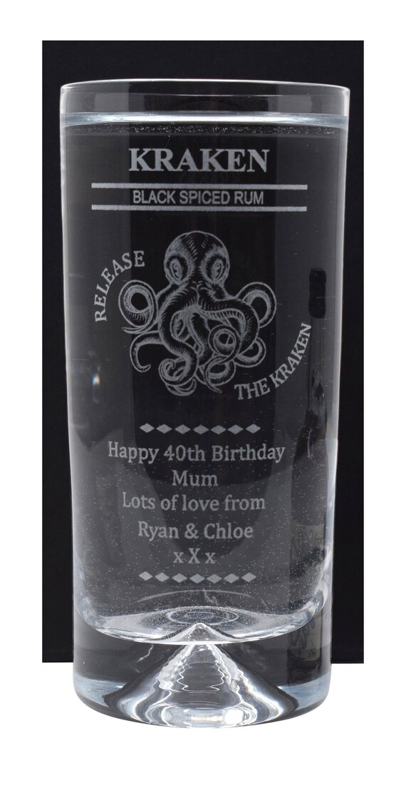 Personalised//Engraved *KRAKEN RUM* Dimple Glass Tumbler Mothers//Fathers//Day//Gift