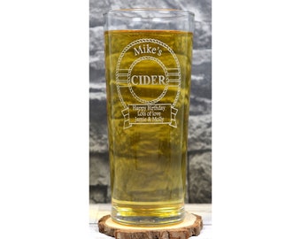 Engraved/Personalised Cider Design Pint Glass Gift for 18th/21st/30th/40th/50th/60th/65th