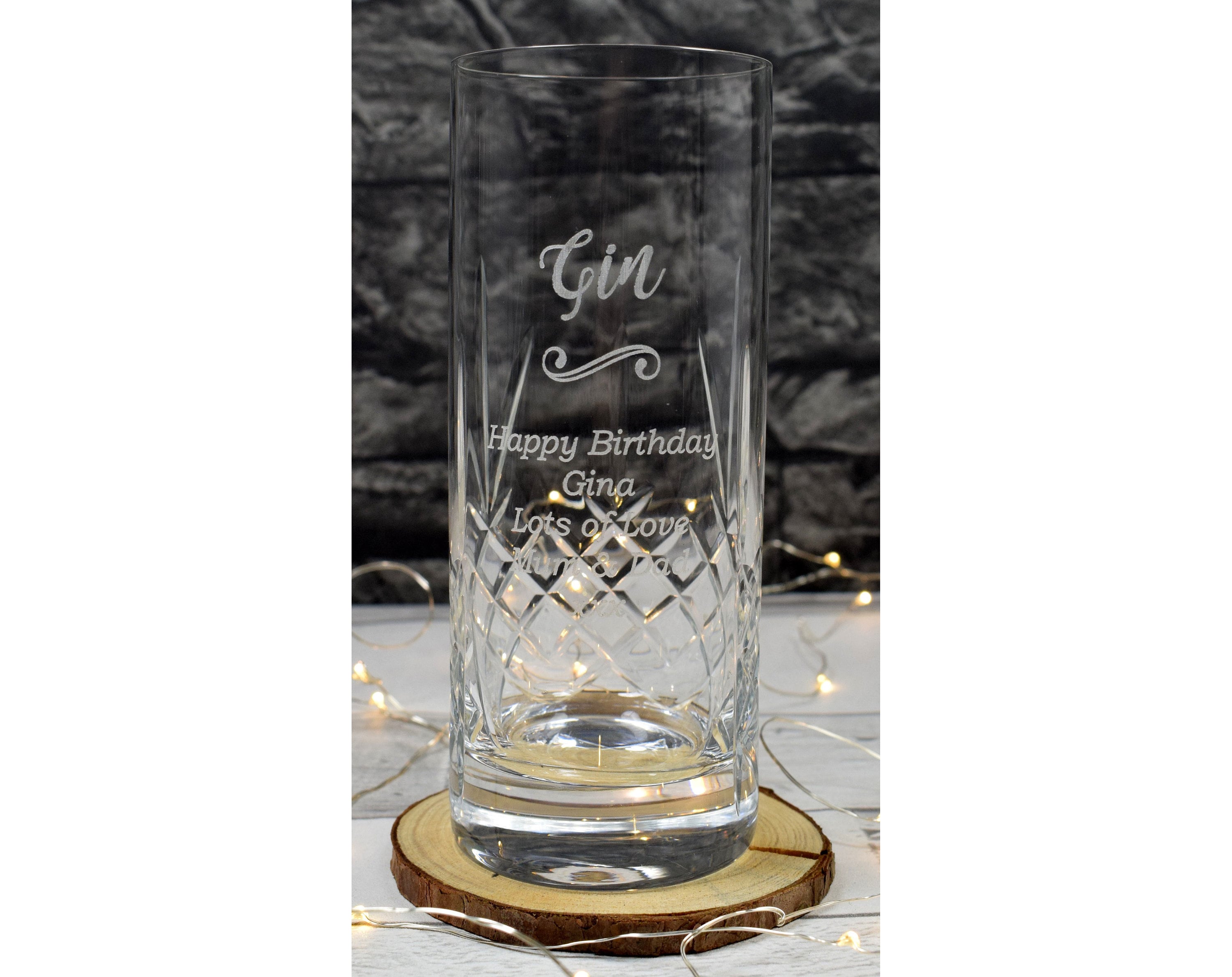 Cardboard Gift Box Engraved/Personalised *Gin Design* Crystal Highball Glass Gift Boxed 