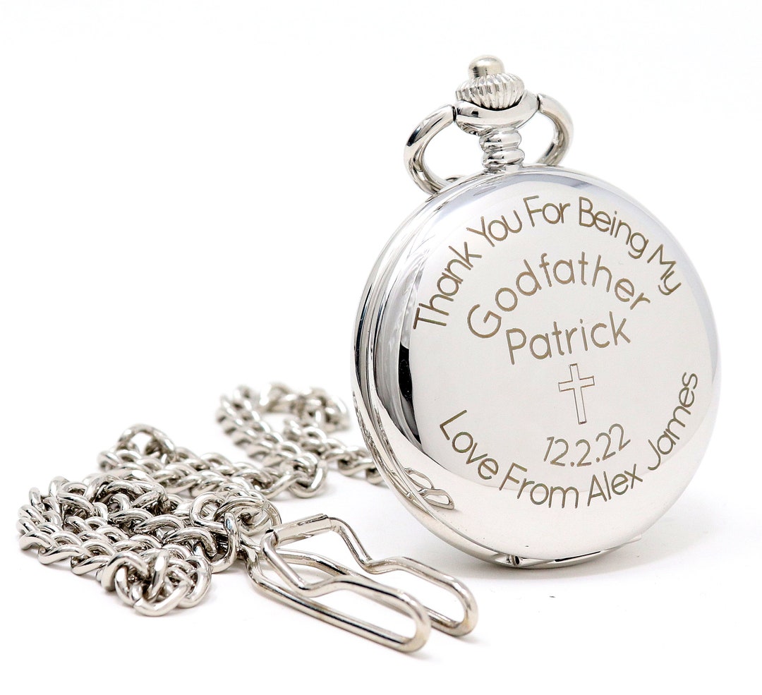 Orologio Da Taschino Personalizzato 'Padrino' Con Incisione – Quadrante Bianco, Numeri Arabi, Movimento Al Quarzo