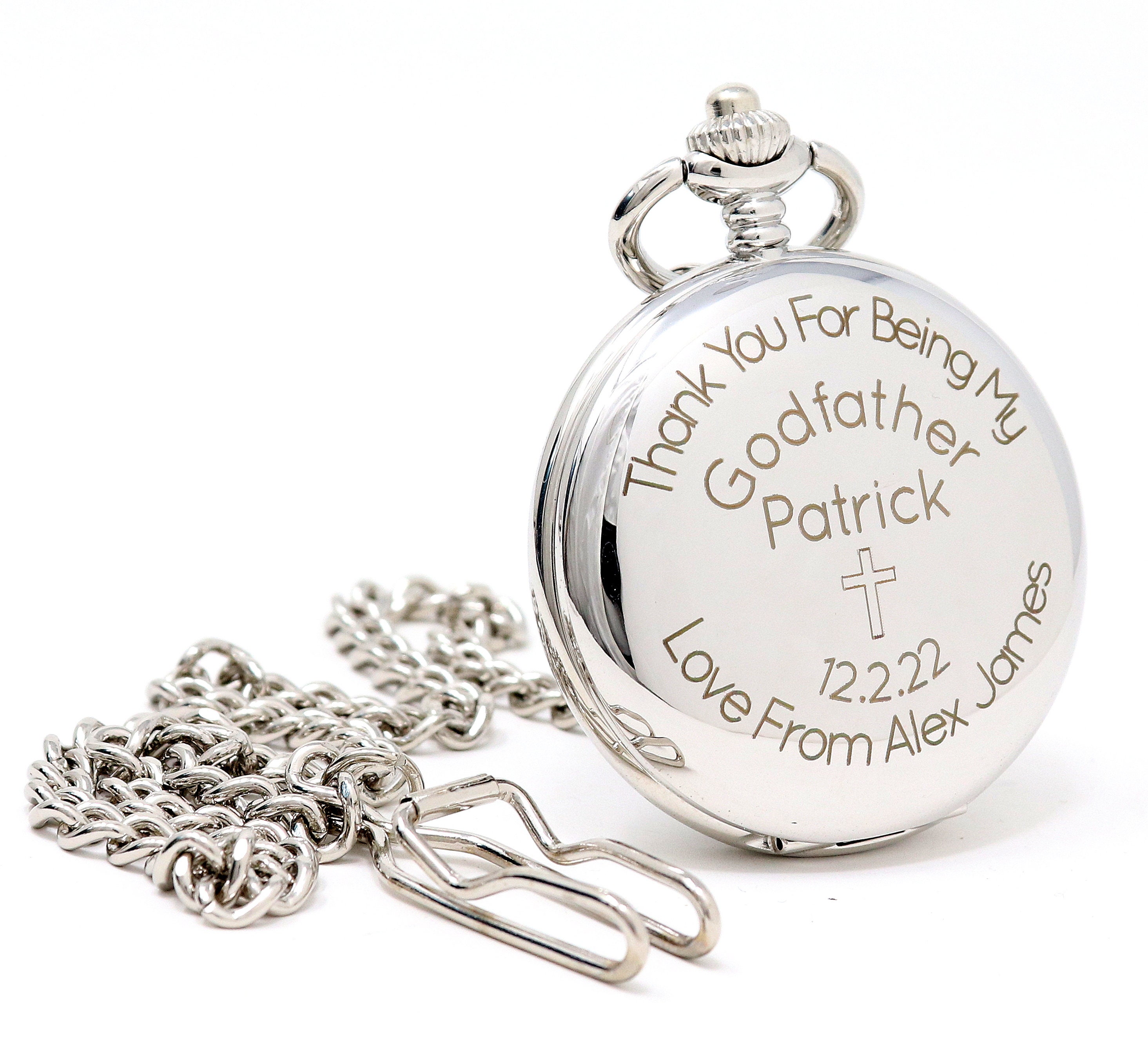 Orologio Da Taschino Personalizzato 'Padrino' Con Incisione – Quadrante Bianco, Numeri Arabi, Movimento Al Quarzo
