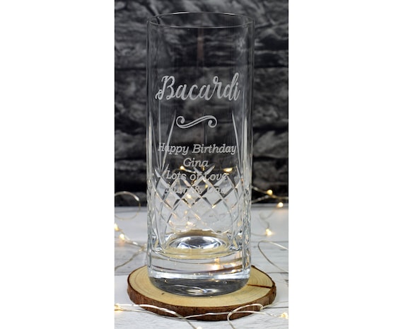 Engraved/Personalised *Bacardi Design* Dimple Highball Glass Gift Boxed Engraved/Personalised *Bacardi Design* Dimple Highball Glass Gift Boxed