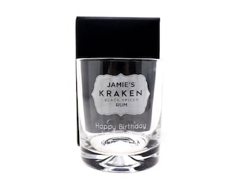 Personalised Engraved Dimple Glass Tumbler - Kraken Label Design (For Birthday/Christmas/Wedding/Father's Day/Mother's Day)