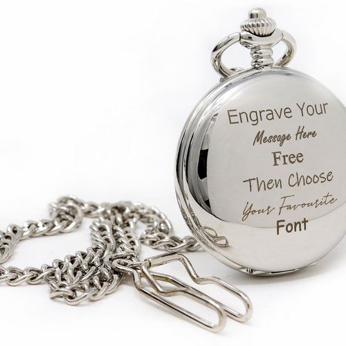 Engraved/personalised Silver Pocket Watch in Gift Box for Etsy
