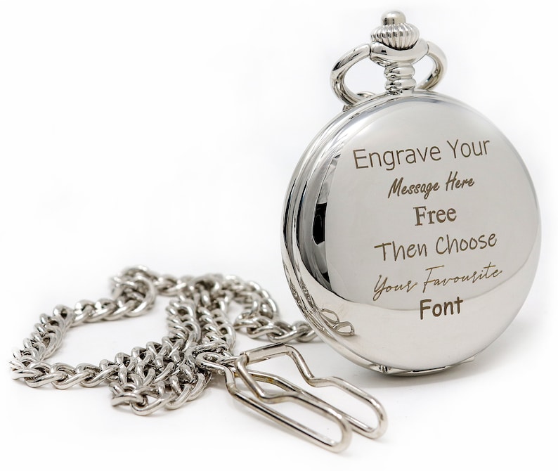 Engraved/Personalised Silver Pocket Watch In Gift Box For Birthday/Wedding/Christmas/Father's Day/Christening image 1