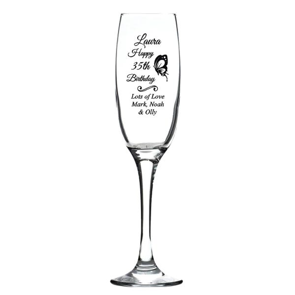 Engraved/Personalised BIRTHDAY BUTTERFLY Fusion Champagne Flute Gift For 18th/21st/30th/40th/50th/60th