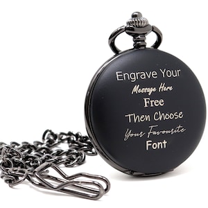 Engraved/Personalised *BLACK* Pocket Watch In Gift Box For Birthday/Wedding/Christmas/Father's Day/Christening