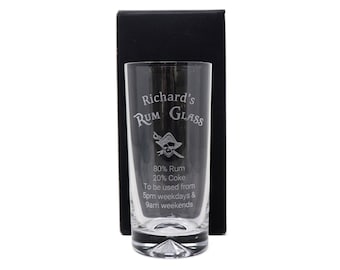 Engraved/Personalised Rum % Design Dimple Highball Glass Gift For Girls/Boys/Men/Ladies/Women/Birthday/Christmas/Mum/Dad/Nanny/Grandad