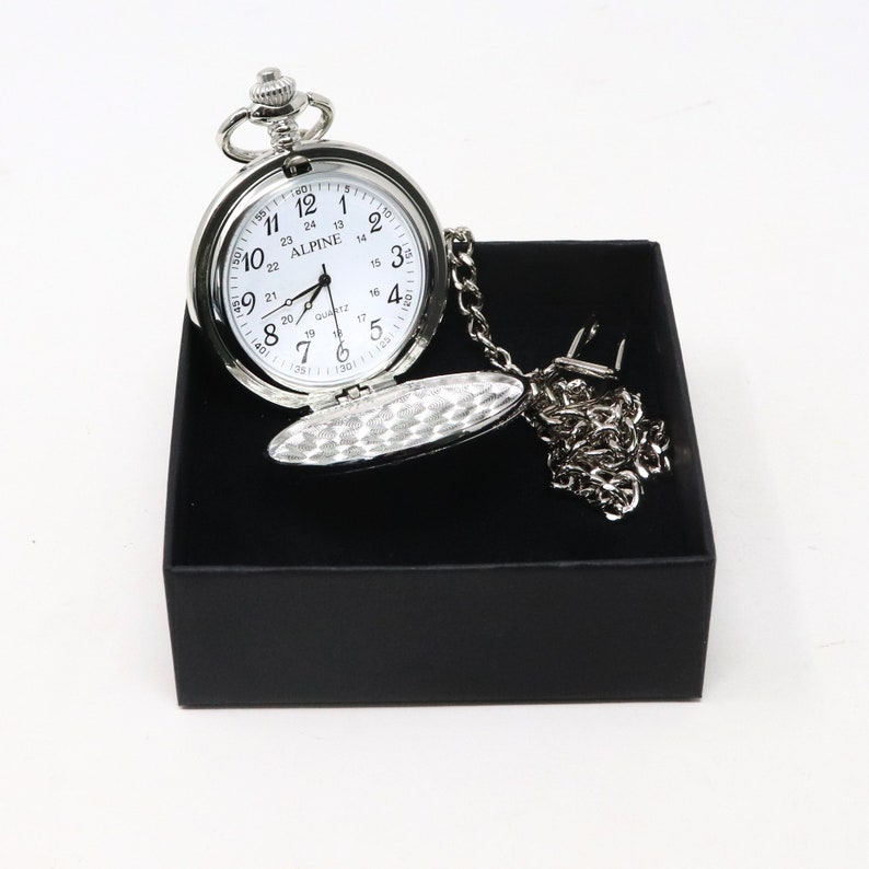 Engraved/Personalised Silver Pocket Watch In Gift Box For Birthday/Wedding/Christmas/Father's Day/Christening image 3