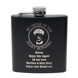 Engraved/Personalised Peaky Blinders Black Hip Flask Gift For Dad/Birthday/Christmas/Fathers Day