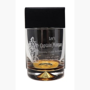 Engraved/Personalised *NEW Captain Morgan Pirate Rum Design* Dimple Glass Tumbler Gift Boxed