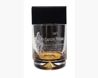 Engraved/Personalised *NEW Captain Morgan Pirate Rum Design* Dimple Glass Tumbler Gift Boxed