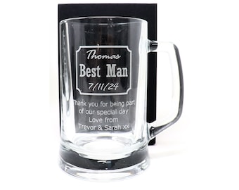 Engraved/Personalised WEDDING Pint Tankard - Gift for Best Man/Usher/Groomsman/Father of the Bride