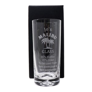 Cadeau en verre design Malibu % gravé/personnalisé pour filles/garçons/hommes/dames/femmes/anniversaire/Noël/maman/papa