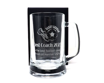 Personalised Engraved Football Perfect Pint Glass Personalise with Any Team Name Come On Curved Football Design with Gift Box