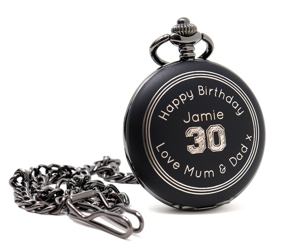 Reloj de bolsillo negro mate grabado personalizado con l ser