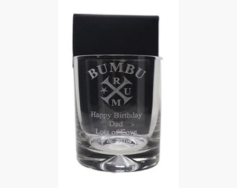 Engraved/Personalised *Bumbu Rum Design* Dimple Glass Tumbler Gift Boxed