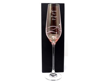 Engraved/Personalised Pink Diamante Crystal Champagne Flute With Spiral Design & Swarovski Crystals - Gift For Birthday/Wedding/Bridesmaid