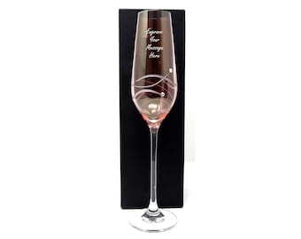 Engraved/Personalised Pink Diamante Crystal Champagne Flute With Spiral Design & Swarovski Crystals - Gift For Birthday/Wedding/Bridesmaid