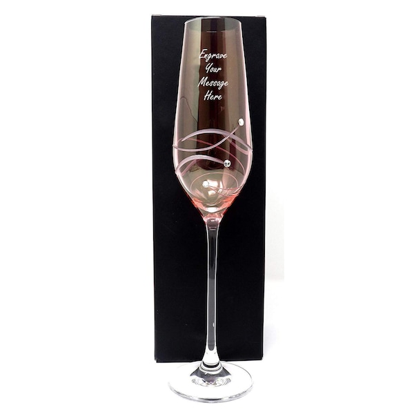 Engraved/Personalised Pink Diamante Crystal Champagne Flute With Spiral Design & Swarovski Crystals - Gift For Birthday/Wedding/Bridesmaid