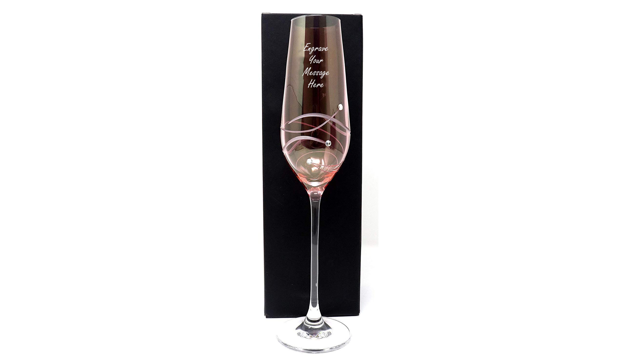 Engraved/Personalised Pink Diamante Crystal Champagne Flute With Spiral Design & Swarovski Crystals - Gift For Birthday/Wedding/Bridesmaid