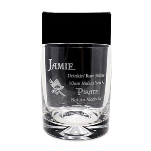 Personalised Engraved Dimple Glass Tumbler - Pirate Rum Design (For Birthday/Christmas/Wedding/Father's Day)