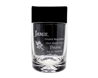 Personalised Engraved Dimple Glass Tumbler - Pirate Rum Design (For Birthday/Christmas/Wedding/Father's Day)
