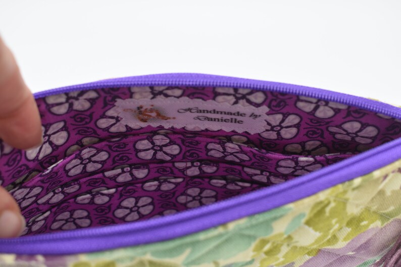 Clematis Wristlet. Quilted Bag. Wristlet Clutch. Purse Organizer. Gift for Her. Pretty Floral Bag. Butterfly Tassel. Birthday Girl. Pouch. image 5