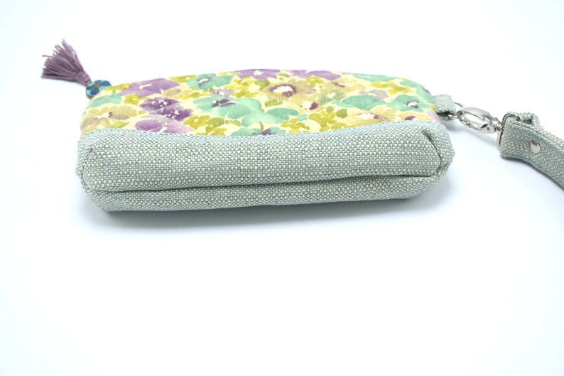 Clematis Wristlet. Quilted Bag. Wristlet Clutch. Purse Organizer. Gift for Her. Pretty Floral Bag. Butterfly Tassel. Birthday Girl. Pouch. image 3