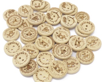 40 Mix 'Handmade with Love' Buttons - Charming Craft Embellishments for Cardmaking, Sewing and DIY Projects