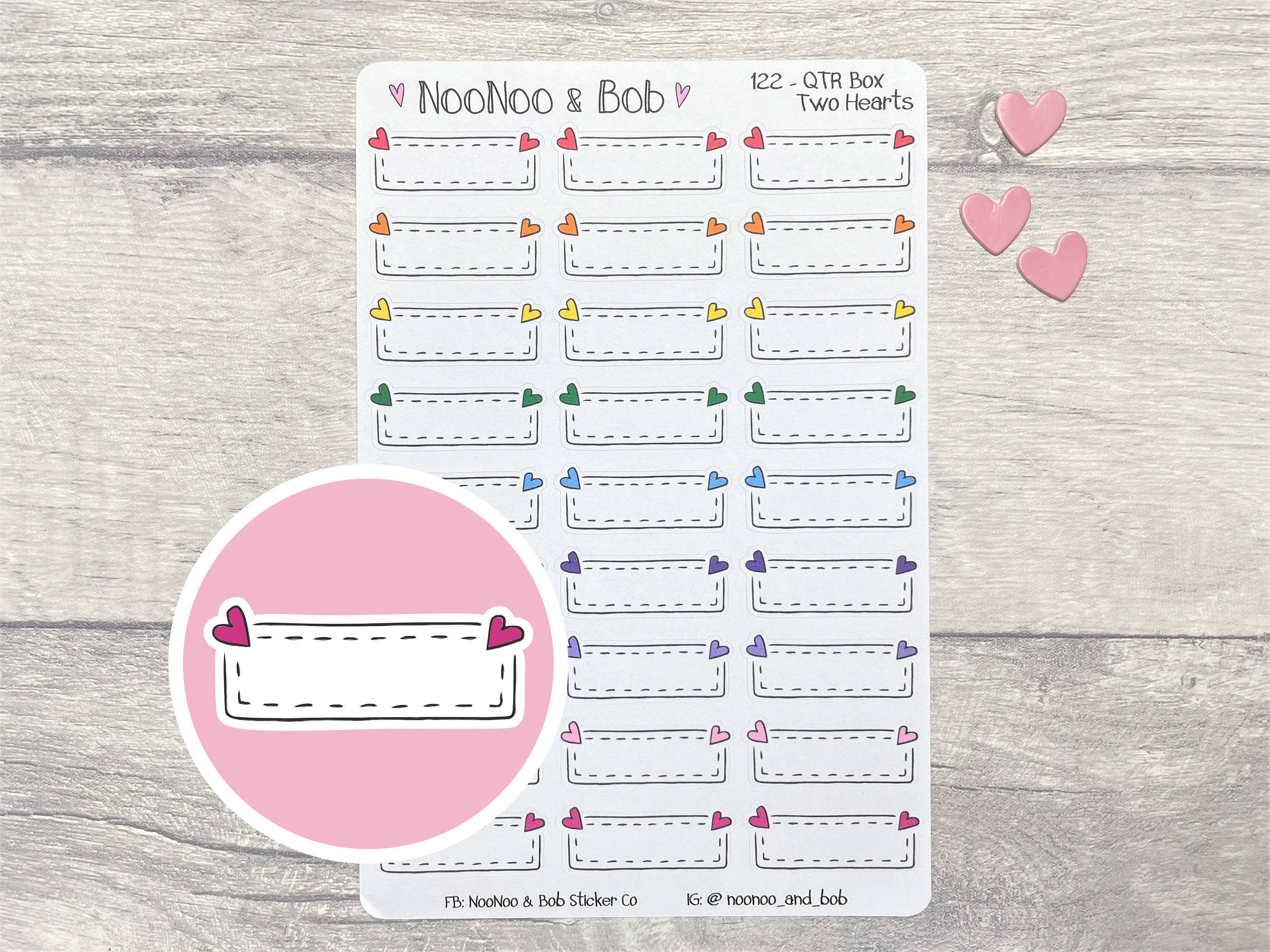 Doodle Stitched Heart Quarter Box Planner Stickers - Doodle Planner ...