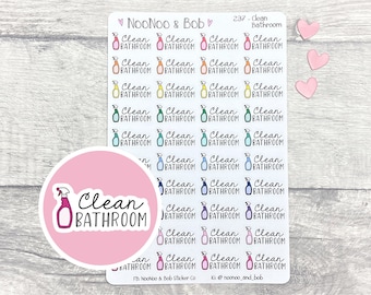 Clean Bathroom Planner Stickers - Cleaning Planner Stickers - Housework Stickers - Chore Stickers - Functional Planner Stickers