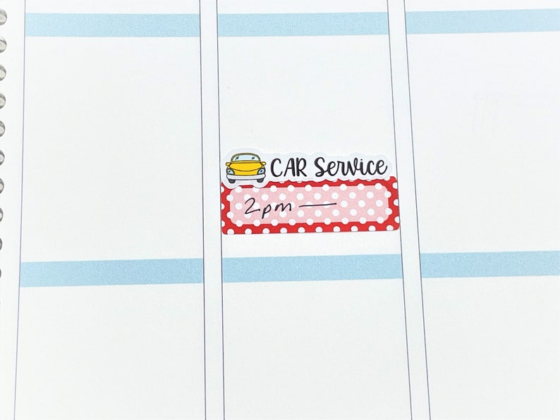 May include: A red and white polka dot sticker with a yellow car illustration and the text "CAR Service" and "2pm_" on a white background.