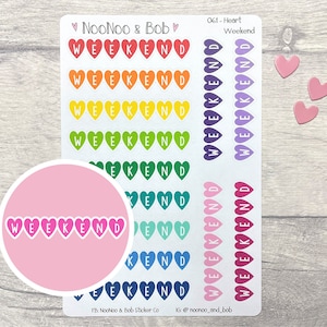 Week-end coeur script planner Stickers lumineux - Stickers bannière week-end - Stickers en-tête week-end - Stickers planificateur fonctionnel
