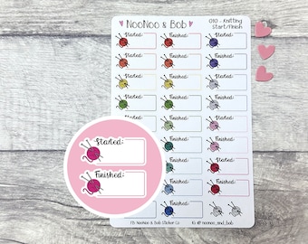 Knitting Started/Finished Box Planner Stickers - Knitting Planner Stickers - Craft Planner Box Stickers - Functional Planner Stickers