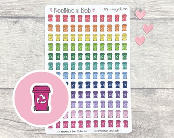 Recycle Wheelie Bin Planner Stickers - Recycle Bin  - Bin Day - UK Planner Stickers - Trash Stickers - Journal Stickers -Functional Stickers