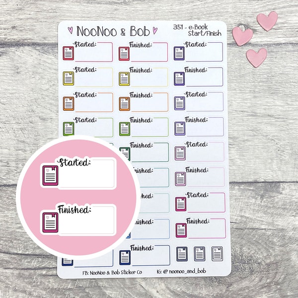 Kindle E-Reader 'Started/Finished' Reading Box Planner Stickers - Reading Planner Stickers - Book Planner Stickers