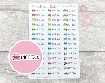 MOT Due Planner Stickers - Car Maintenance Stickers - Vehicle Maintenance Stickers -  UK Planner Stickers - Functional Planner Stickers