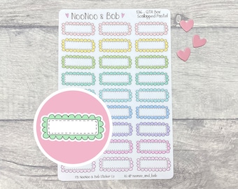 Doodle Scalloped Pastel Quarter Box Planner Stickers - Doodle Planner Stickers - Box Planner Stickers - Functional Planner Stickers