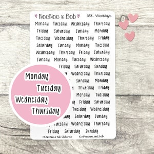 Dag van de week plannerstickers - kalenderstickers - datumomslagen - weekstickers - dagen van de week stickers - dagboekstickers