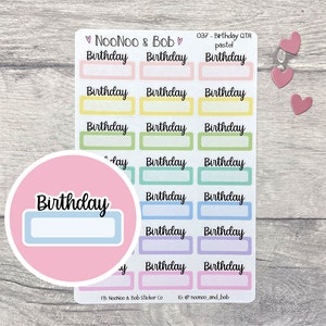 Birthday Quarter Box Planner Stickers - Pastel Birthday Stickers - Header stickers - Functional Planner Stickers