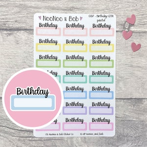 Geburtstag Quarter Box Planner Aufkleber - Pastell Geburtstag Aufkleber - Header Aufkleber - Kalender Aufkleber - Funktionale Planer Aufkleber